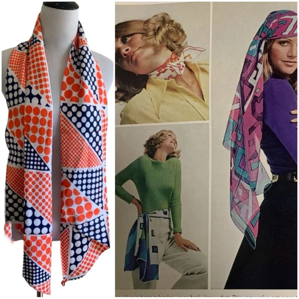 Vintage Doro Orange Polkadot Mod Pop Art Scarf